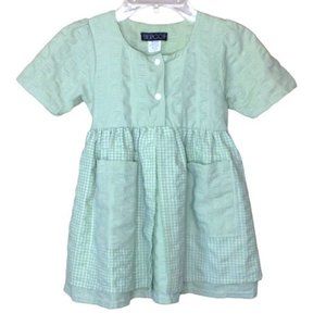 Bercot Dress Short Sleeve Square Pockets Ties in Back 100% Cotton Green …